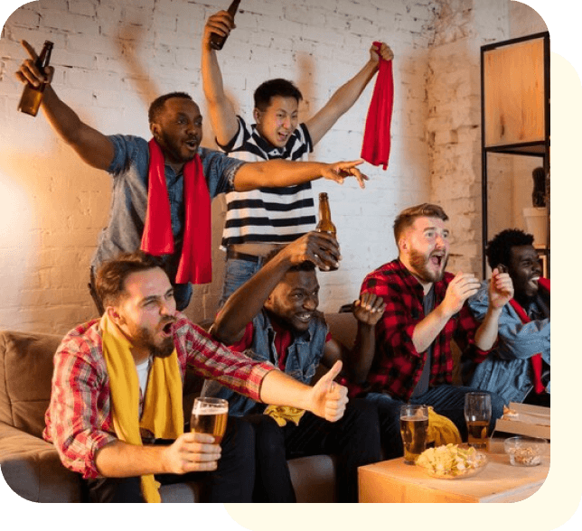 Friends celebrating while following their sports pool standings